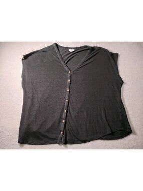 J Jill Love Linen Blouse Top Button-Down Casual Minimalist Boxy Comfy 3X Black